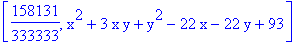 [158131/333333, x^2+3*x*y+y^2-22*x-22*y+93]